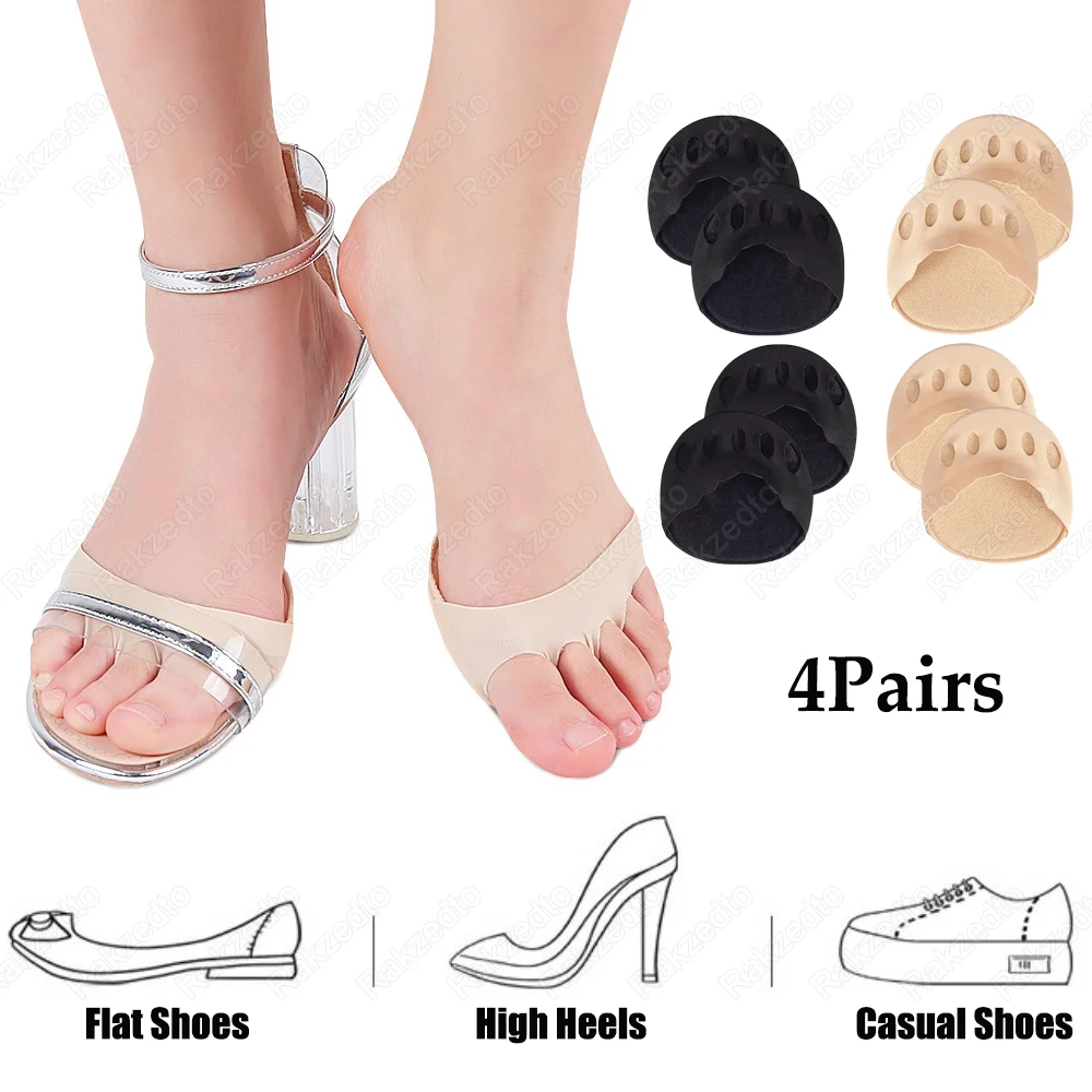 4Pairs Half Insoles for Shoes Woman Non-Slip Toe Pads for High Heels Pain Relief Five Toes Socks Shock Absorbing Forefoot Insole