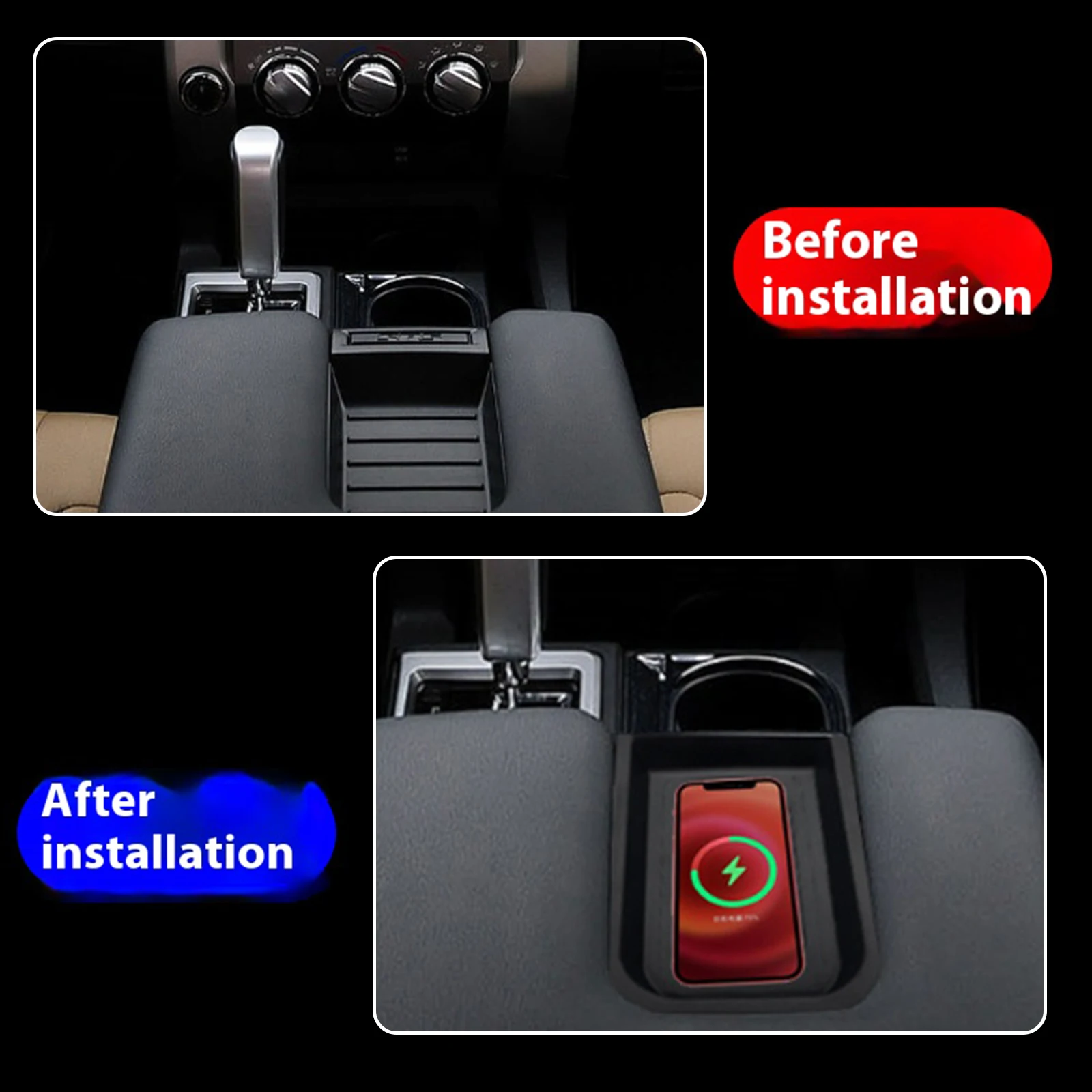 2 Din for Toyota Tundra Sequoia 2014-2020 Car Wireless Mobile Phone Charger Center Console Storage 18W fast charge plate holder