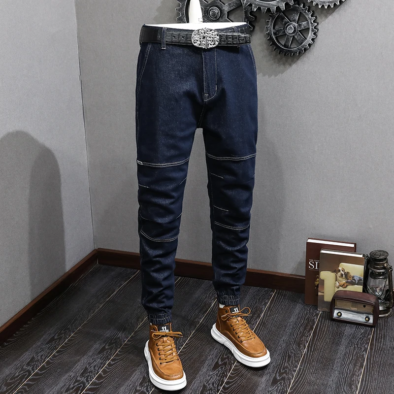 

Street Fashion Men Jeans Retro Black Blue Stretch Loose Fit Casual Denim Cargo Pants Hombre Spliced Designer Hip Hop Joggers Men