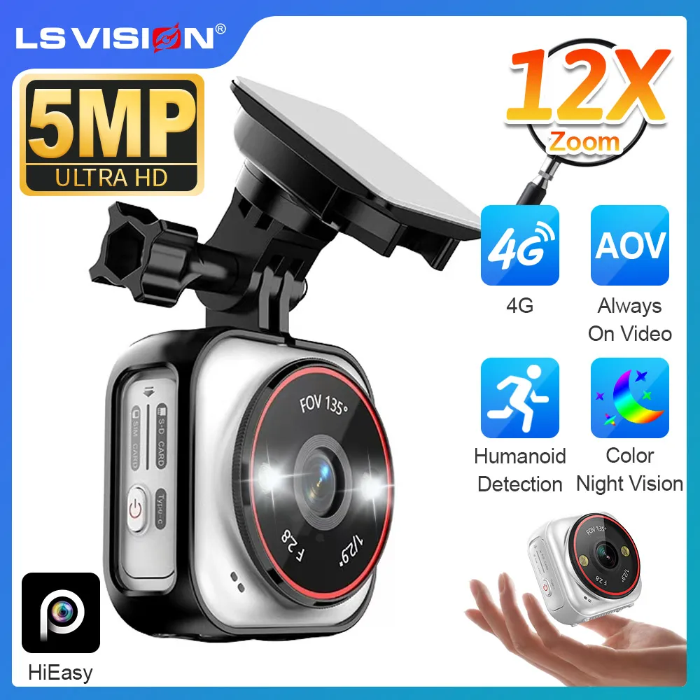 

LS VISION 4G AOV Camera 5MP 135° Wide-angle Lens 12X Zoom Action Camera Two-Way Audio Waterproof CCTV Cam Vlog Cameras Outdoor