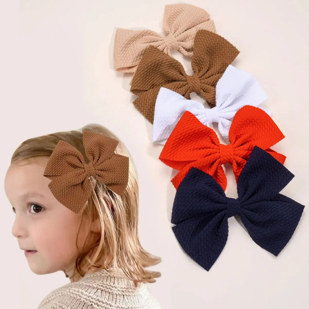 5pcs Classic Solid Color Hair Bow Ribbon Clips Hair Clips for Girls Large Bow Hairpin Hair Accessories Set Butterfly Hair Clip