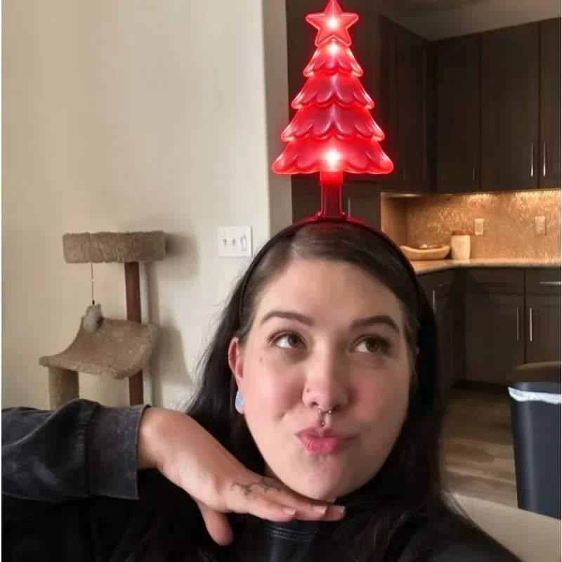 Dazzling LED Christmas Tree Headband with Star, Flashing Glowing Hair Hoop for Holiday Party, Costume & Photo Props