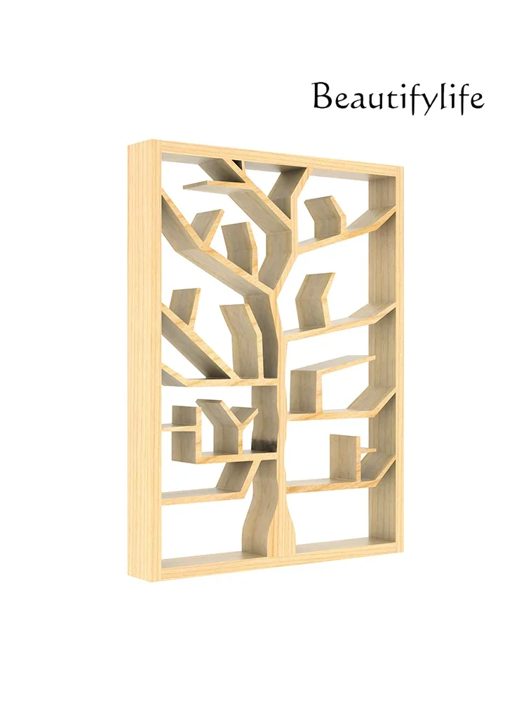 American Creative Tree Bookshelf Solid Wood Floor Screen Partition Shelf No Punching Display Cabinet