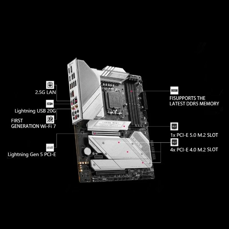 

MPG Z790 Edge TI MAX WiFi Support Intel Gaming Motherboard ( LGA 1700, DDR5, PCIe 5.0, M.2, 2.5Gbps LAN, USB 3.2 Gen2, ATX)