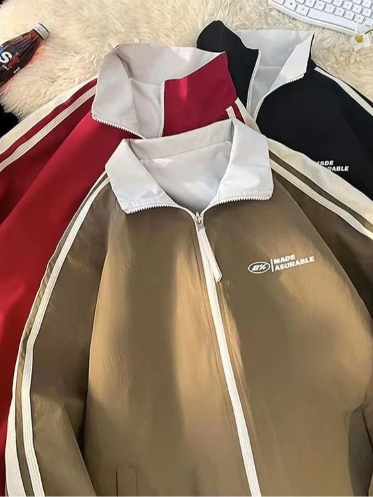 HOUZHOU Harajuku Oversized Black Jackets Women Double-sided Long Sleeve Outdoor Reversible Windproof Coats Casual Red Jackets