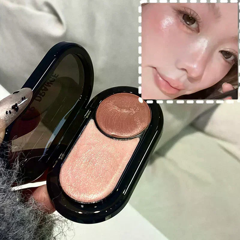 HERORANGE Multi-Use Two-color Blusher Pearlescent Matte Highlight Contour Makeup Natural Blush Lipstick Eye Shadow Brightening view 3