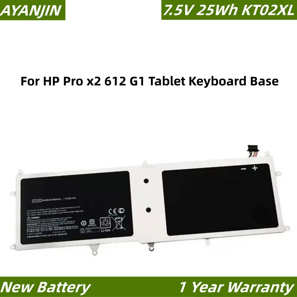 KT02XL 7.5V 25Wh Laptop Battery for HP Pro x2 612 G1 Tablet Keyboard Base HSTNN-LB6F 2ICP3/77/121