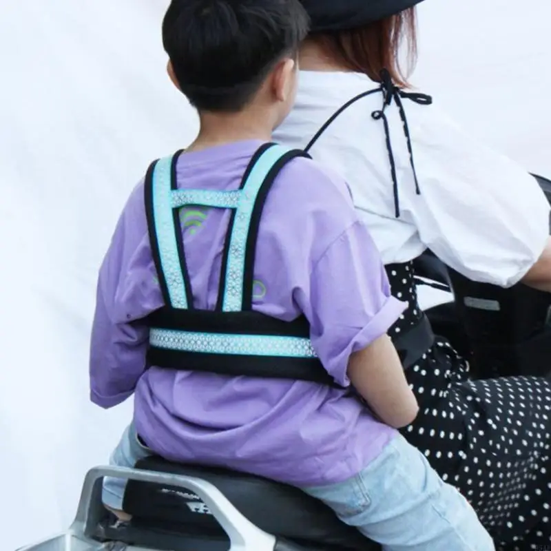 95AE Universal Child Motorcycle Safety Belt with Reflective Strip for Kids Rear for Seat Grab Handle Strap Harness Adjustable