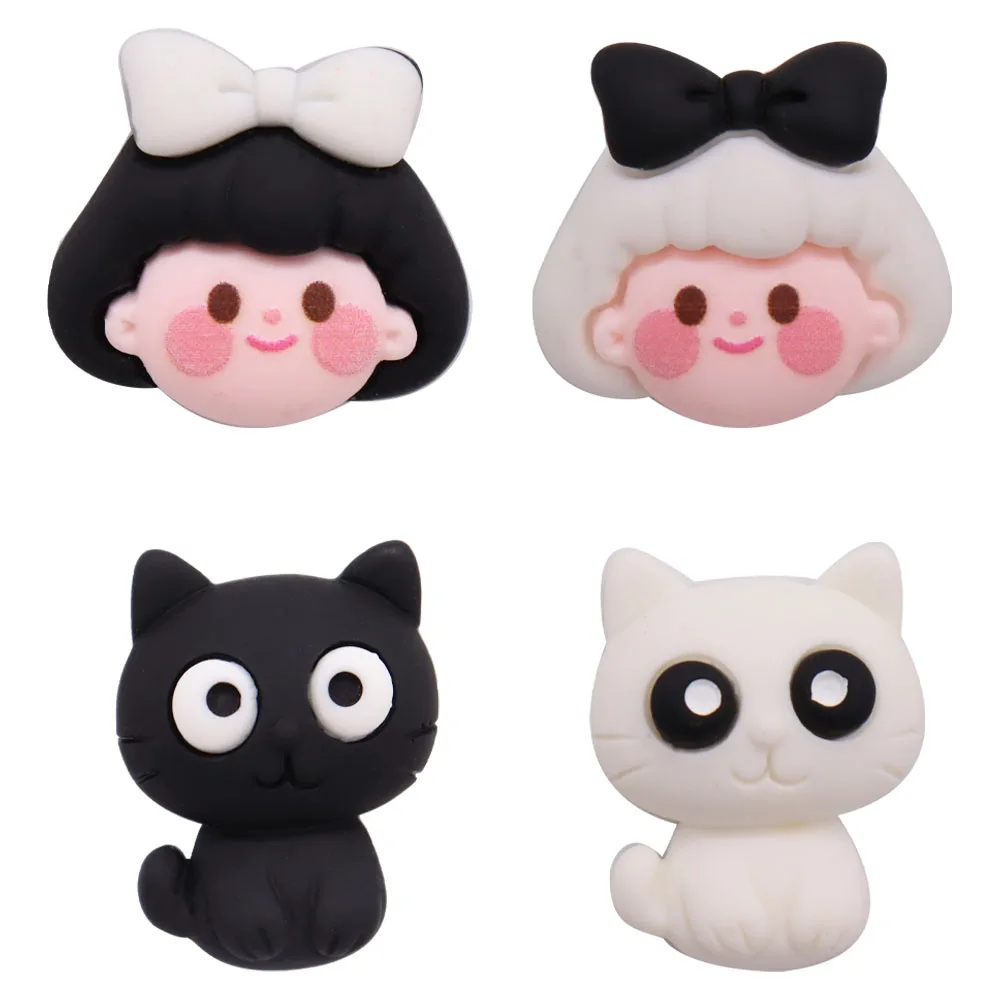 Mix 50pcs Resin Buckle Clog Black White Cat Girl Garden Shoes Button Accessories Decorations for Bands Bracelets Kids Xmas Gift