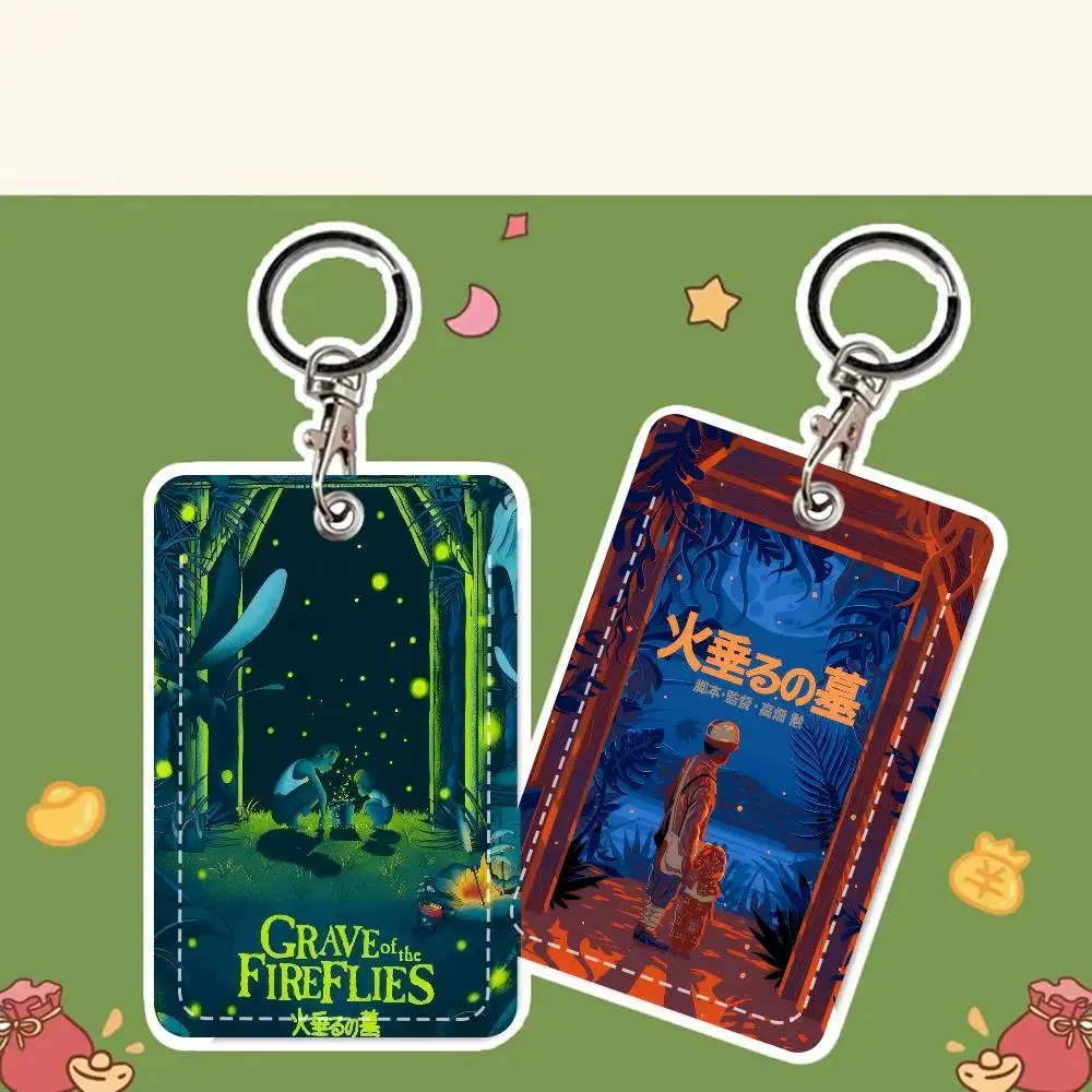 

G-Grave of Movie The Fireflies Miyazaki Anime Fashion Leather Card Keychain ID Bus Door Card Case Perfect Adult Birthday Gift