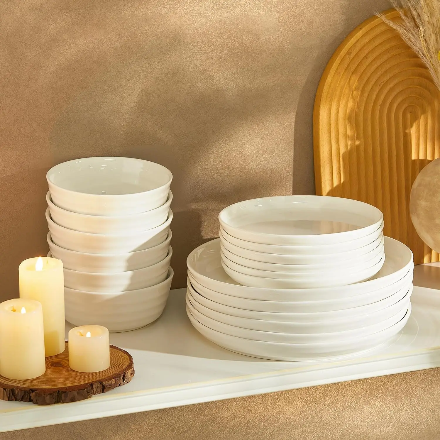 

Plates and Bowls Sets,18 Pieces Modern Porcelain Dinnerware Set for 6 Handcrafted Uniqe Dinner Set Ceramic Dishware Dish