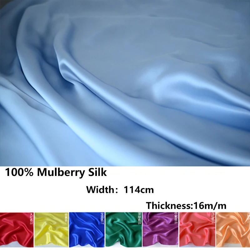 Mulberry Silk Satin Fabric for DIY Sewing, Plain Dyed Fabric, 100% Pure, Thickness 16m/m, Width 114cm by the Meter