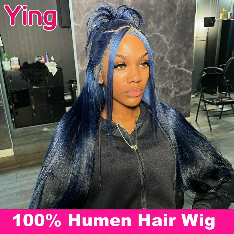 

200% Omber Blue Colored Bone Straight 13x6 Lace Frontal Wig Brazilian PrePlucked 4x4 5x5 Closure Human Hair Wigs For Black Women