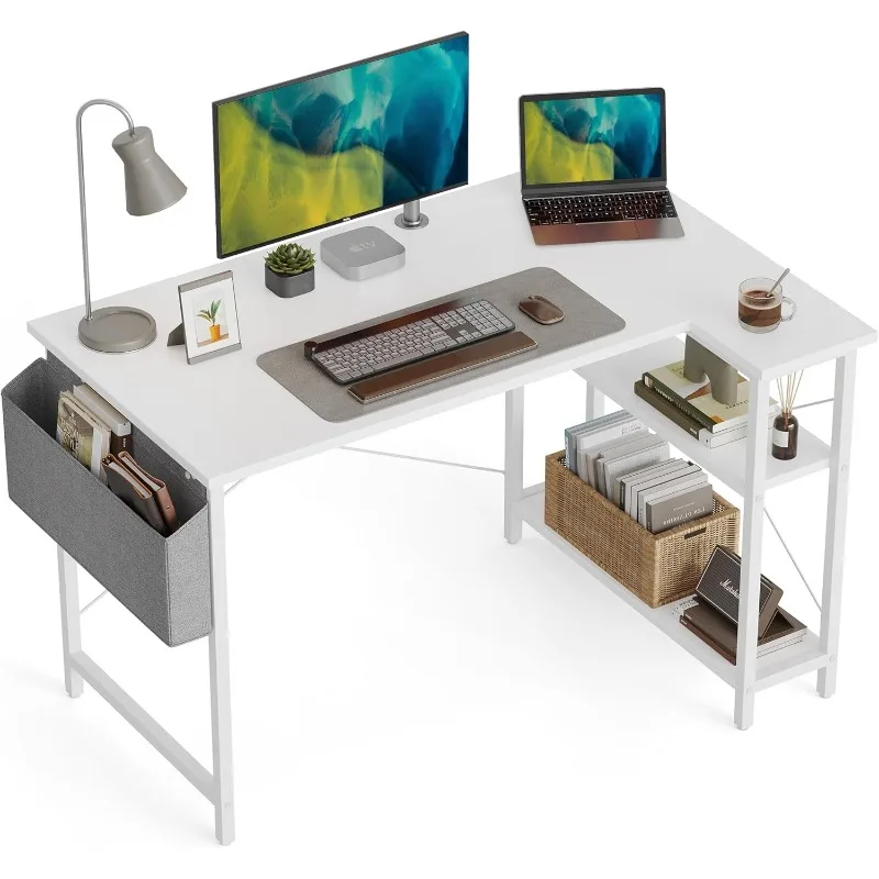 

L Shape Small Computer Desk with Storage Shelf, 55 Inch Home Office Small Corner Table Study Writing Desk