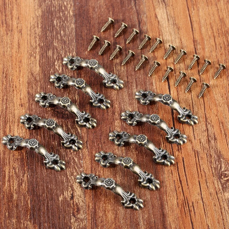 10Pcs Antique Brass Decorative Pulls Handles Knob for Mini Jewelry Box Drawer Cabinet Chest Decoration Arch Shape with Screws