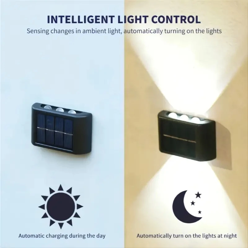 10/8/6/4/2LED Solar Wall Lamp Outdoor Waterproof Up and Down Luminous Lighting for Garden Fence Decoration Sunlight Light