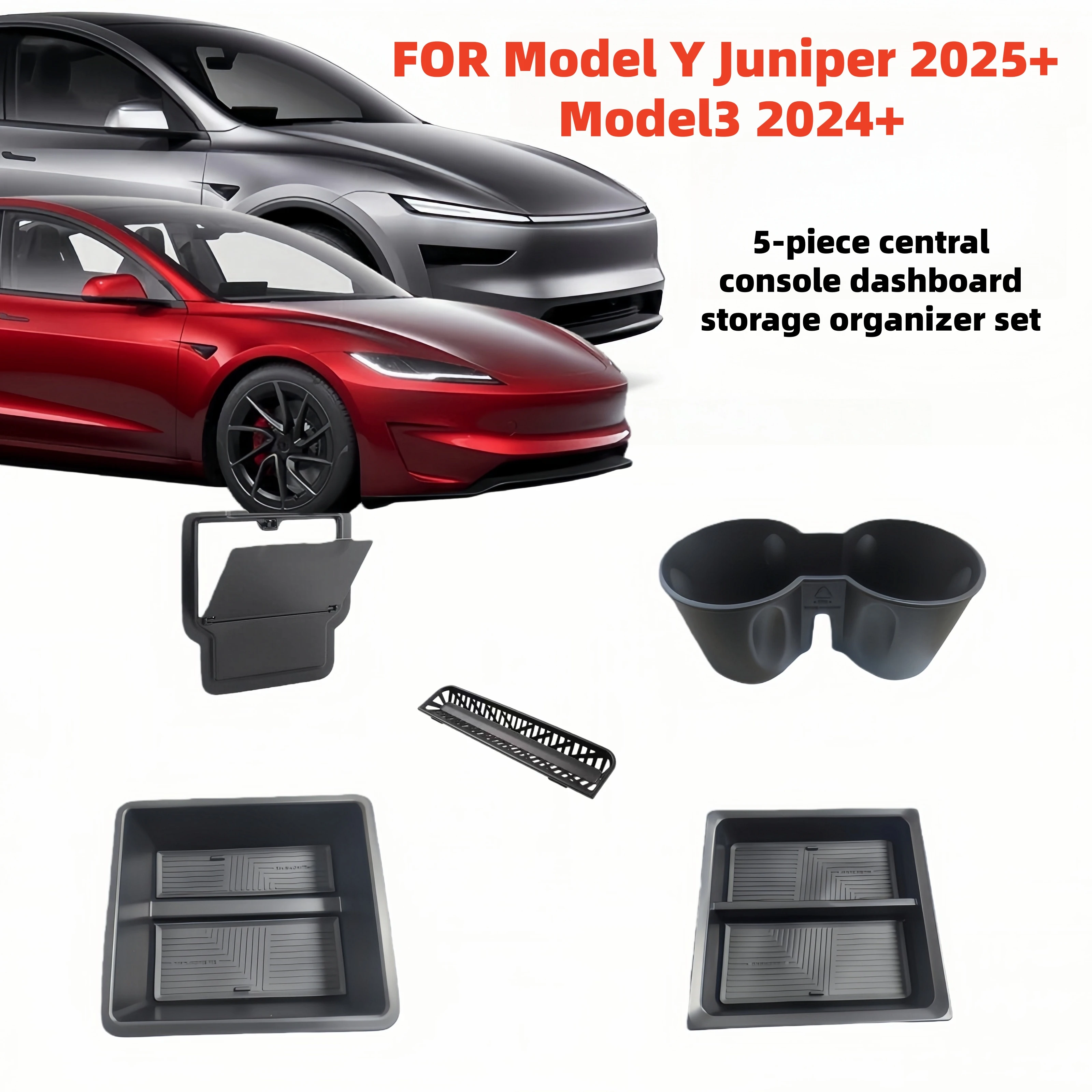 

Комплект из 5 предметов: органайзер для центральной консоли Model Y Juniper 2025/Model 3, подлокотник, защита для подстаканника и заднего воздуховода
