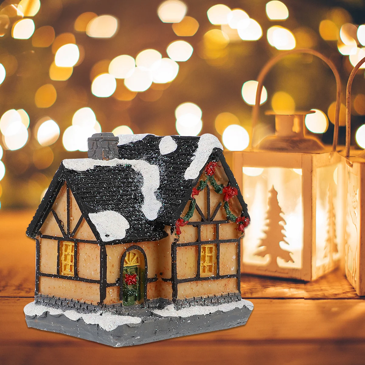 

1Pcs Christmas Luminous House LED Light Resin Villa Decorative Ornament Cozy Festival Party Desktop Decor Resin
