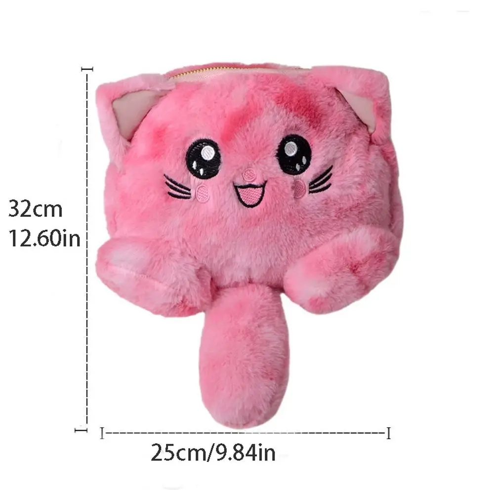 Rainbow Cat Shoulder Bag Portable Faux Fur Cartoon Stuffed Doll Bag Cosmetic Pouch Phone Bag Plush Crossbody Bag Female/Girls