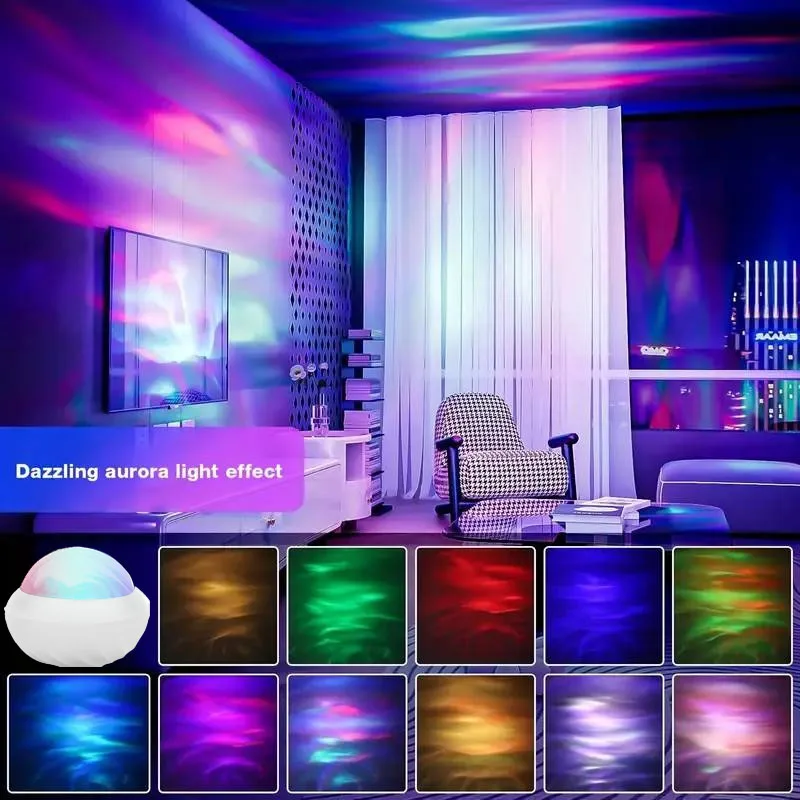 RGB-проектор ночного освещения «Северное сияние» с пультом ДУ, USB-лампа для проекции полярного сияния 360° °   Вращающийся декор для домашней вечеринки