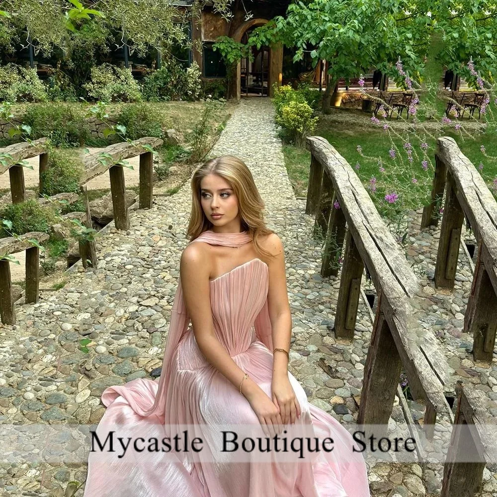 

Elegant Pink Strapless Evening Dresses 2025 Simple Backless Prom Dress Women Crepe Vestidos Wedding Party Gowns Customized