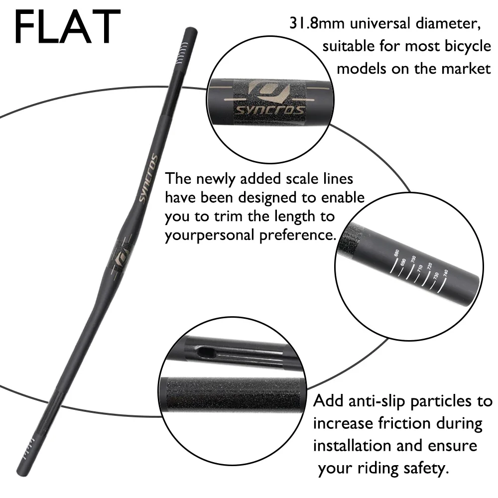 

SYNCROS Internal Cable Full Carbon Fiber Flat/Rise/9 Degrees Handlebar for Mountain Bicycle Weight183.5g(780mm) Diameter 31.8mm