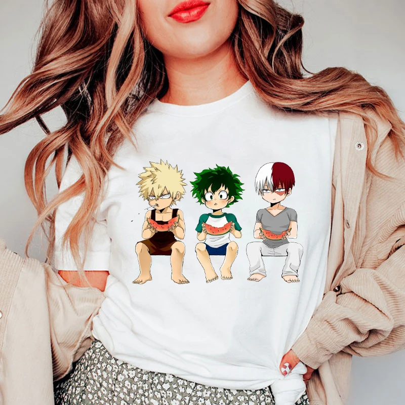 Hot Fashion Unisex Short Sleeve Anime Deku Todoroki Shoto Bakugou Katsuki Print T Shirts Women Causal Harajuku Tops