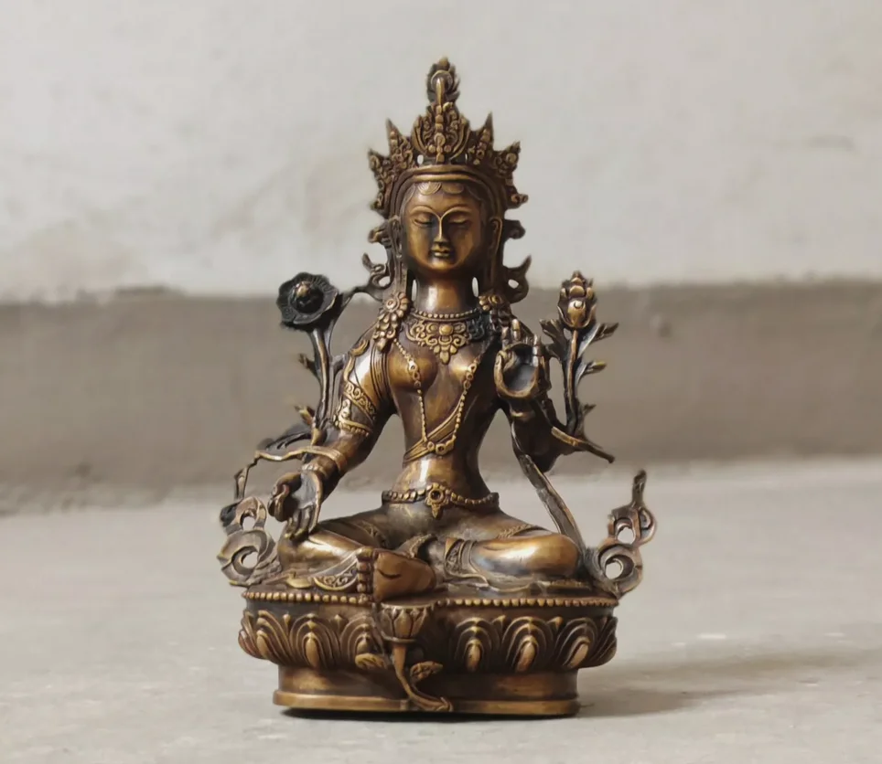 

green Tara Bodhisattva Buddha Statue blessed treasures Buda Pure copper