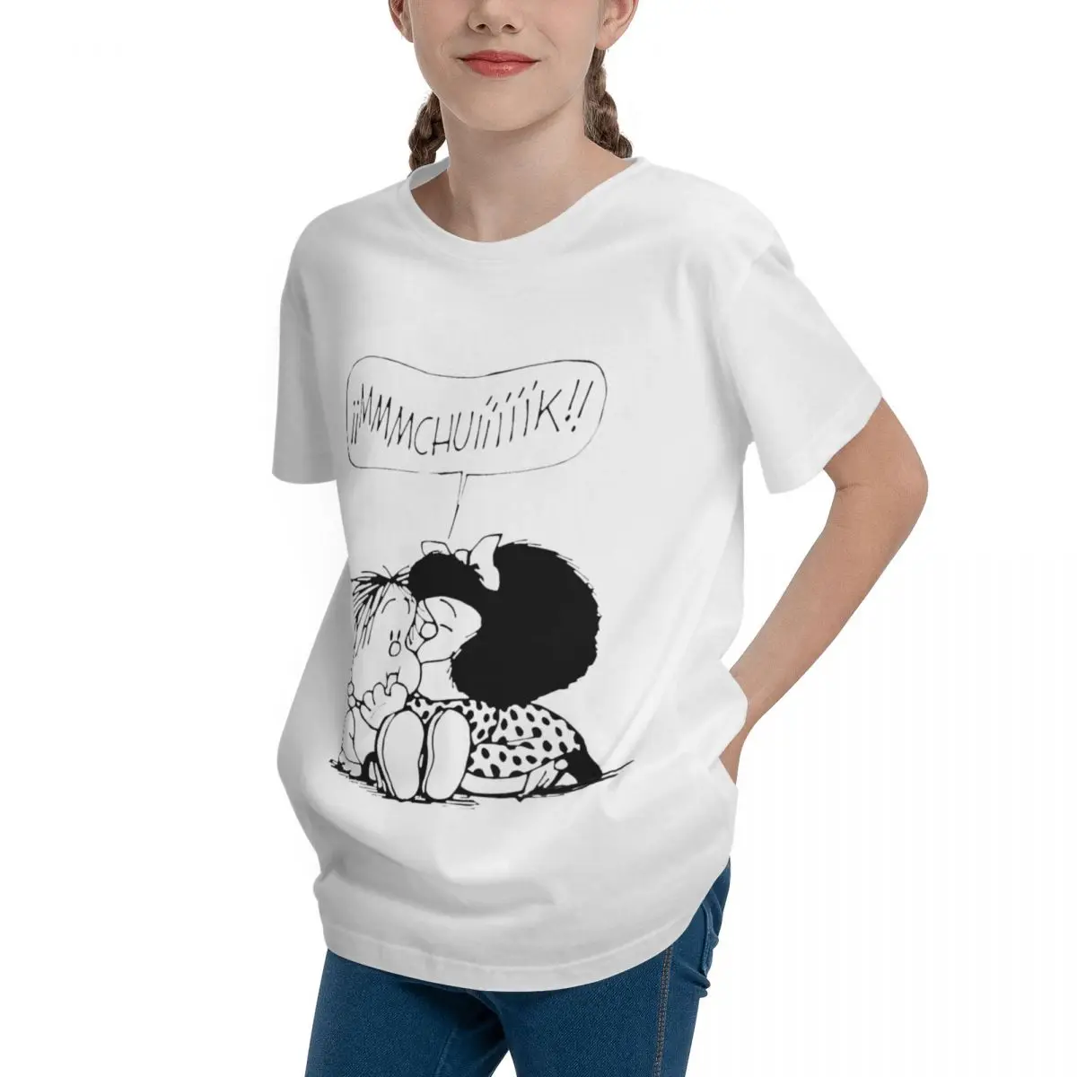 Retro Mafalda Little Brother Teeanger Basic Short Sleeve T-Shirt Tees Graphic High grade Leisure Geek