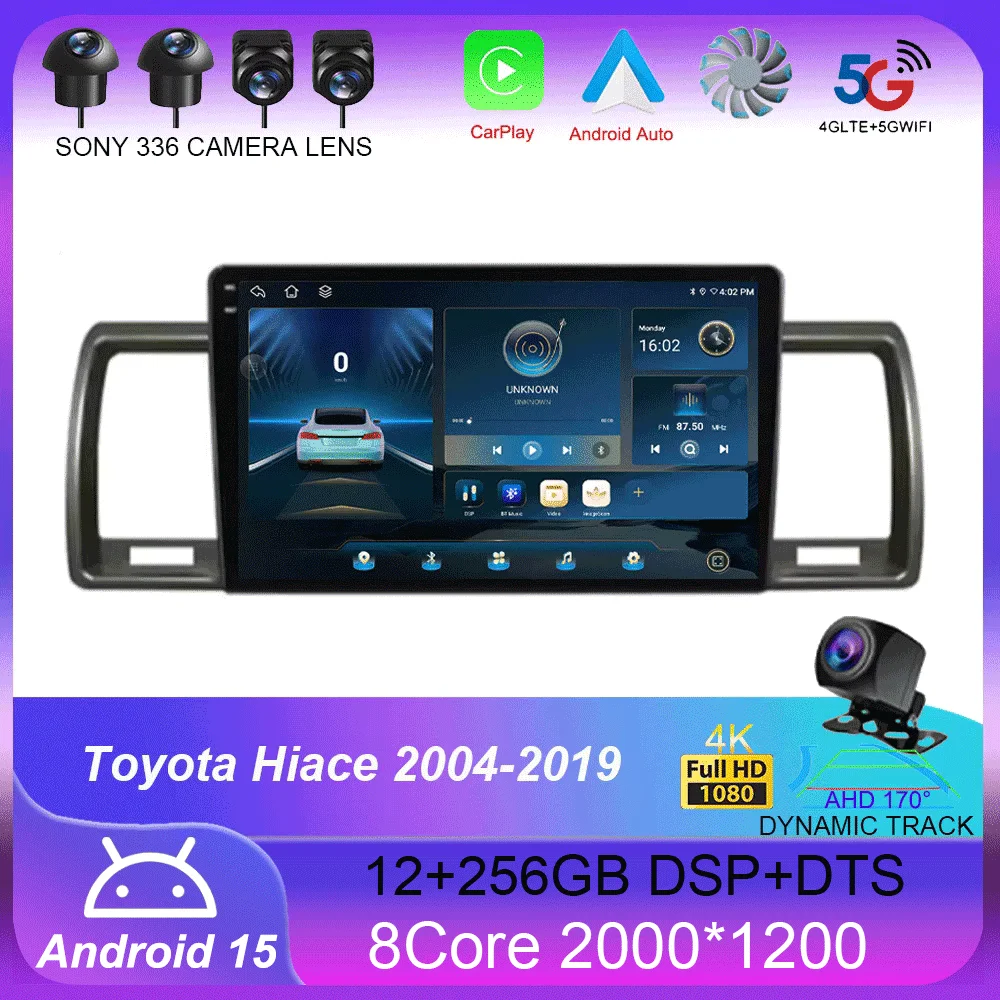 

Android 15 Carplay Auto For Toyota Hiace 2004-2019 Car Radio Multimedia Video Player Head Unit GPS Navigation Stereo 2din 2 DIN