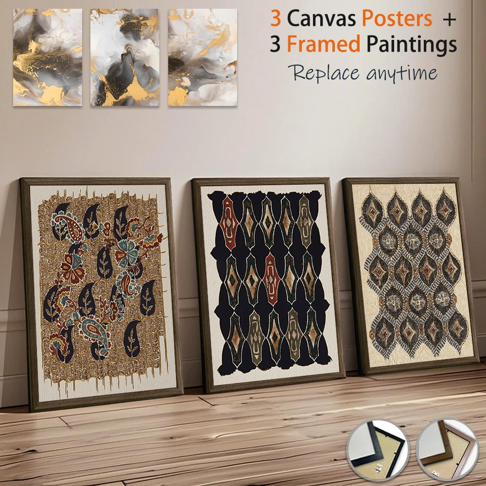 

Buy Three Get Three Free, 12*16in Canvas Poster Ethnic Style Abstract, Polished Plexiglass Frame, Wall Art for Home Room Decor
