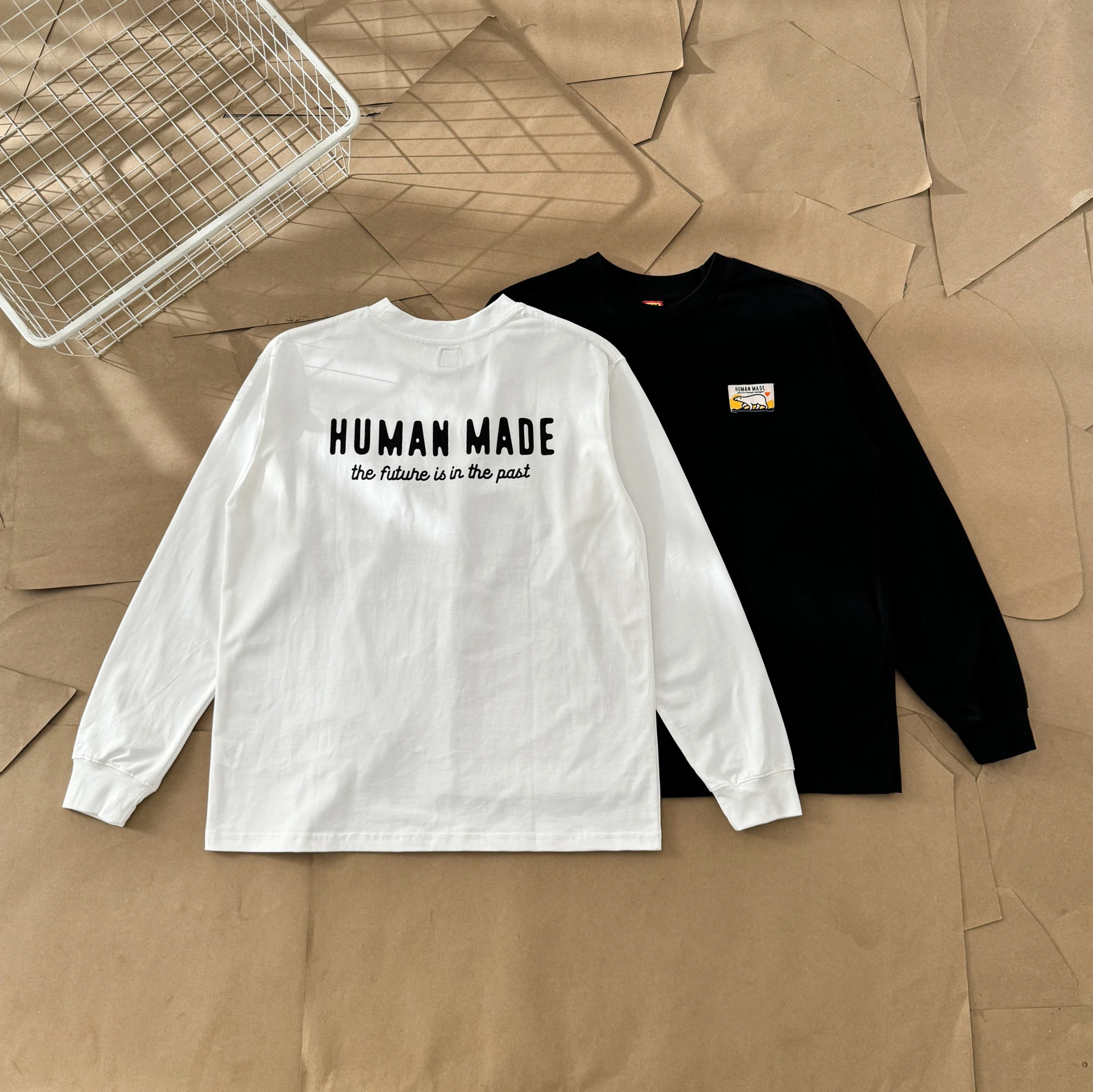 

2025 Human Made Limited Collection Unisex Couple Chest Polar Bear Square Label Back Letter Long Sleeve Casual T-Shirt