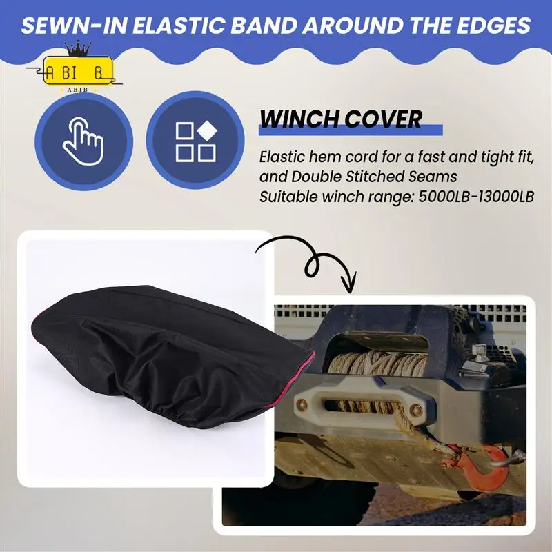 

ABIB -600D Winch Dust-Proof Cover 5000LB-13000LB Pound Capacity Range Waterproof Winch Cover Car Accessories