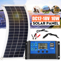 Solar System For Home Complete Kit Outdoor Camping Dual Output 10W Flexible Solar Pane+Controller For Car, Yacht Battery Charger