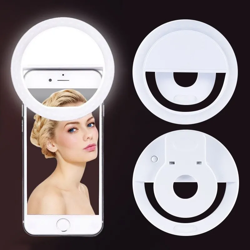 Anneau lumineux LED à charge USB pour téléphone portable, lampe à selfie pour iPhone, Samsung, Xiaomi