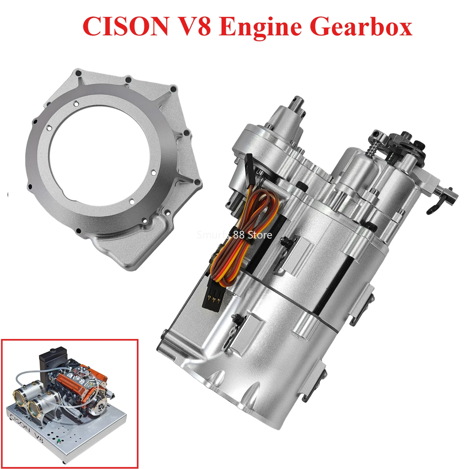 CISON V8 Engine Transmission Gearbox Suitable for 8 Cylinder Internal Combustion Water-cooled Four-stroke Engine Model Toys Gift