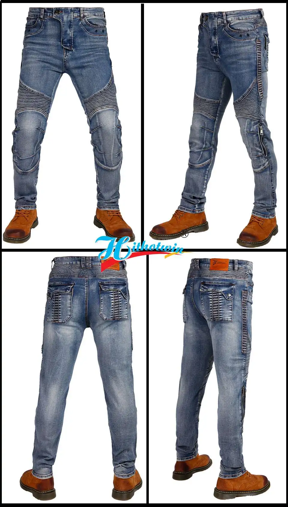 New Light Blue Kevlar Motorcycle Pants Men Protective Moto Jeans Zipper Gear Smoke Grey Motocross Trousers Mens Motorbike Pants