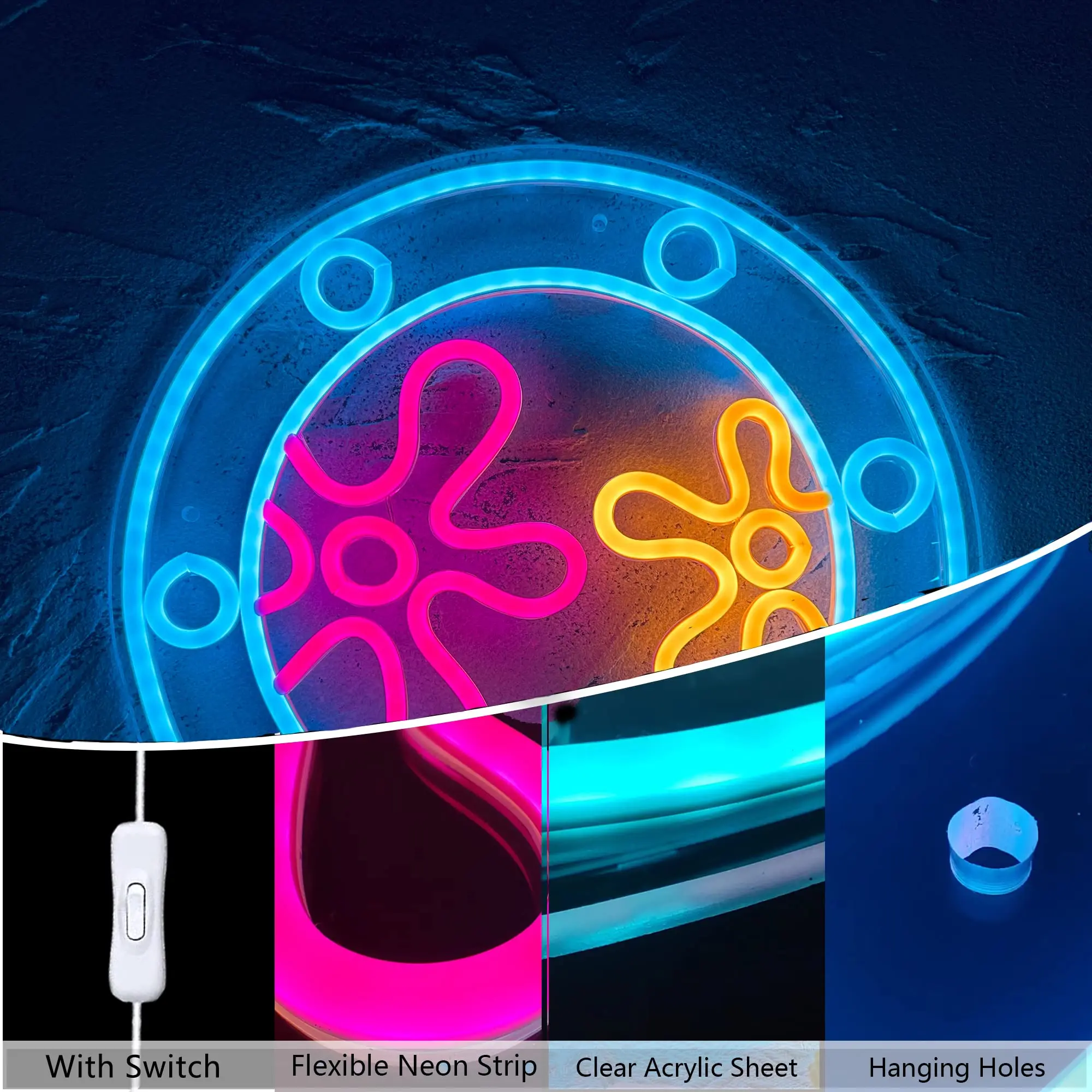 Ocean World Porthole Neon Light LED Under Sea Porthole Neon Signs USB Night Light Game Room Bedroom Birthday Wedding Party Gifts