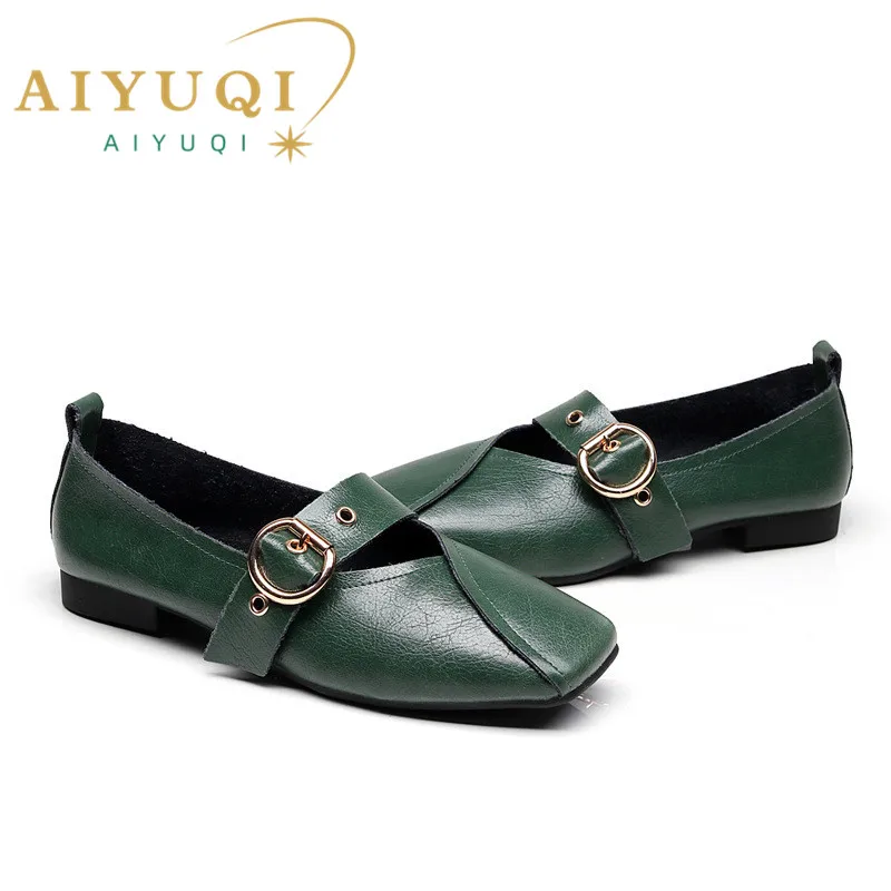 AIYUQI Ladies Spring Shoes 2024 New Genuine Leather Mother Flat Shoes Casual Large Size 41 42 43 Square Comfortable Women Shoes