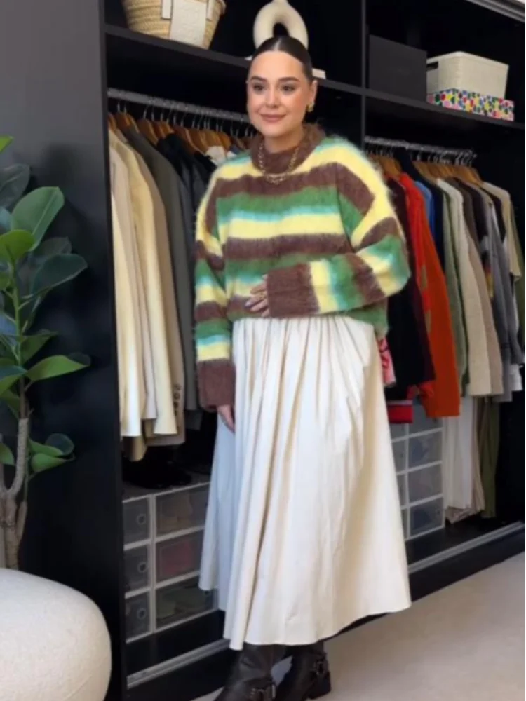 เสื้อคลุมคาร์ดิแกนแขนสั้นถักลายทางสำหรับผู้หญิง คอทรงโอ แขนยาว/สั้น สไตล์ลำลอง ใหม่ประจำปี 2025 เหมาะสำหรับใส่ไปทำงาน