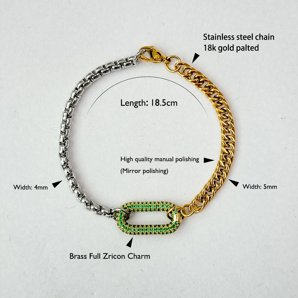 New ins Stainless Steel Two Tone Splicing Chain Zircon Bracelet For Women Vintage Micro Inlaid Zircon Bracelets Fashion Jewelry
