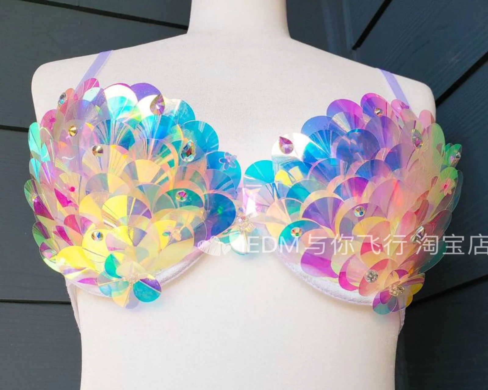Electric Syllable Wear Fish Scale Bra Laser Top Sling Rave Luminous Performance