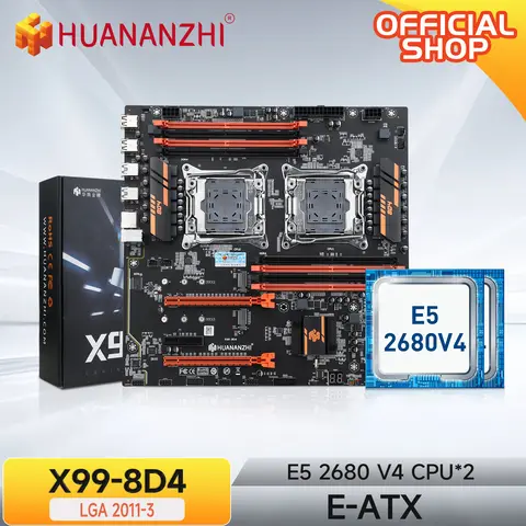 HUANANZHI X99 8D4 마더보드 LGA 2011-3, 2*E5 2680 V4 지원 8*DDR4 메모리 NVME M.2 E-ATX