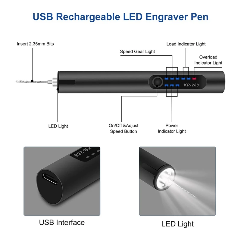 Electric Engraving Pen With 35Bits, USB Rechargeable Cordless Engraving Machine,DIY Rotary Engraver For Wood Glass Stone