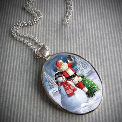 Fashion and Creative Women's Pendant Necklace Trend Beautiful Christmas Santa Claus Oval Pendant Necklace Jewelry Party Gift