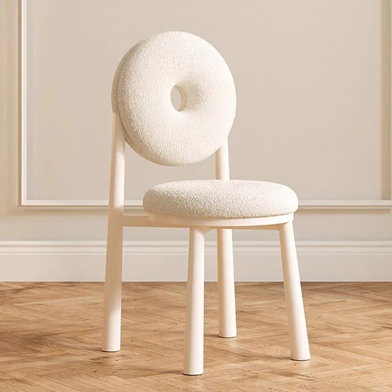 

Nordic Makeup Chair Donut Shape Dining Chair Modern Simple Backrest Wool Velvet Chair Cream Style Home Ins Living Room Furniture