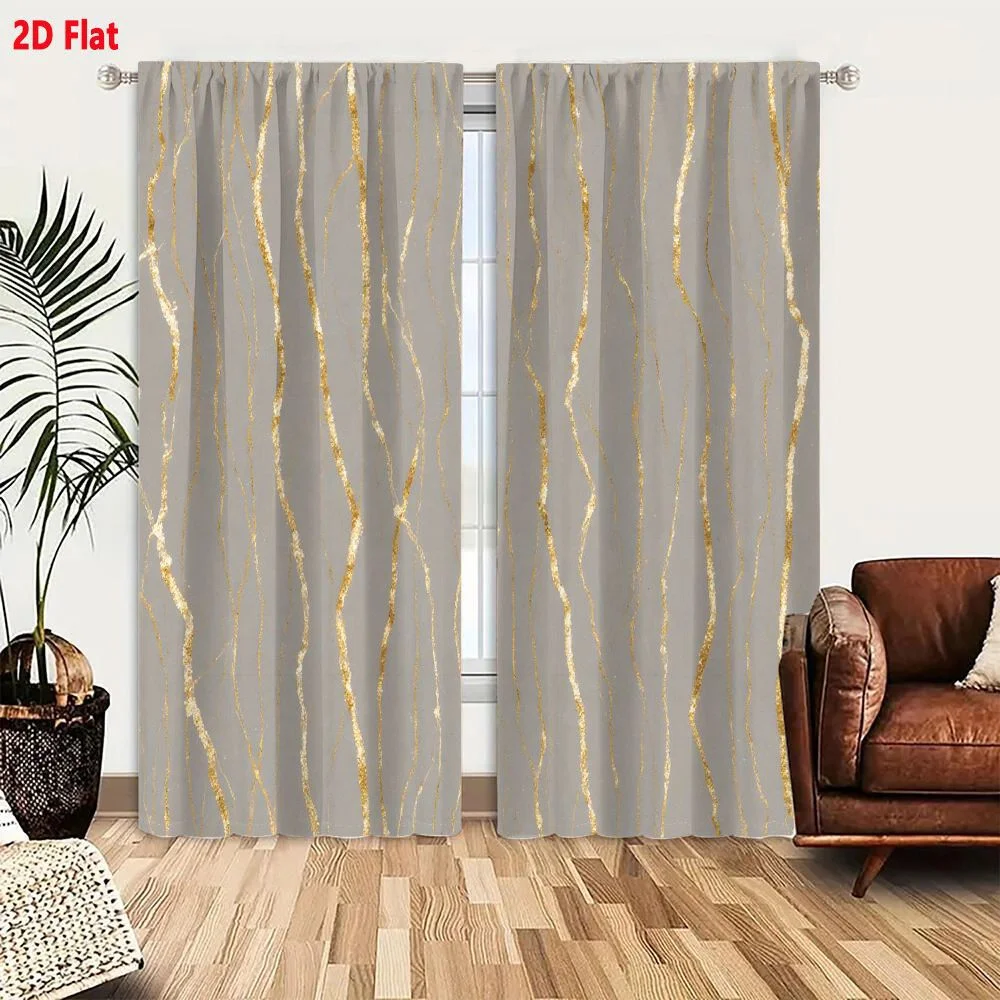 2Pcs Curtains Seamless Gold And Champagne Wavy Lines Pattern On Soft Gray Background For Wallpaper Fabric Or Packaging Window Dr