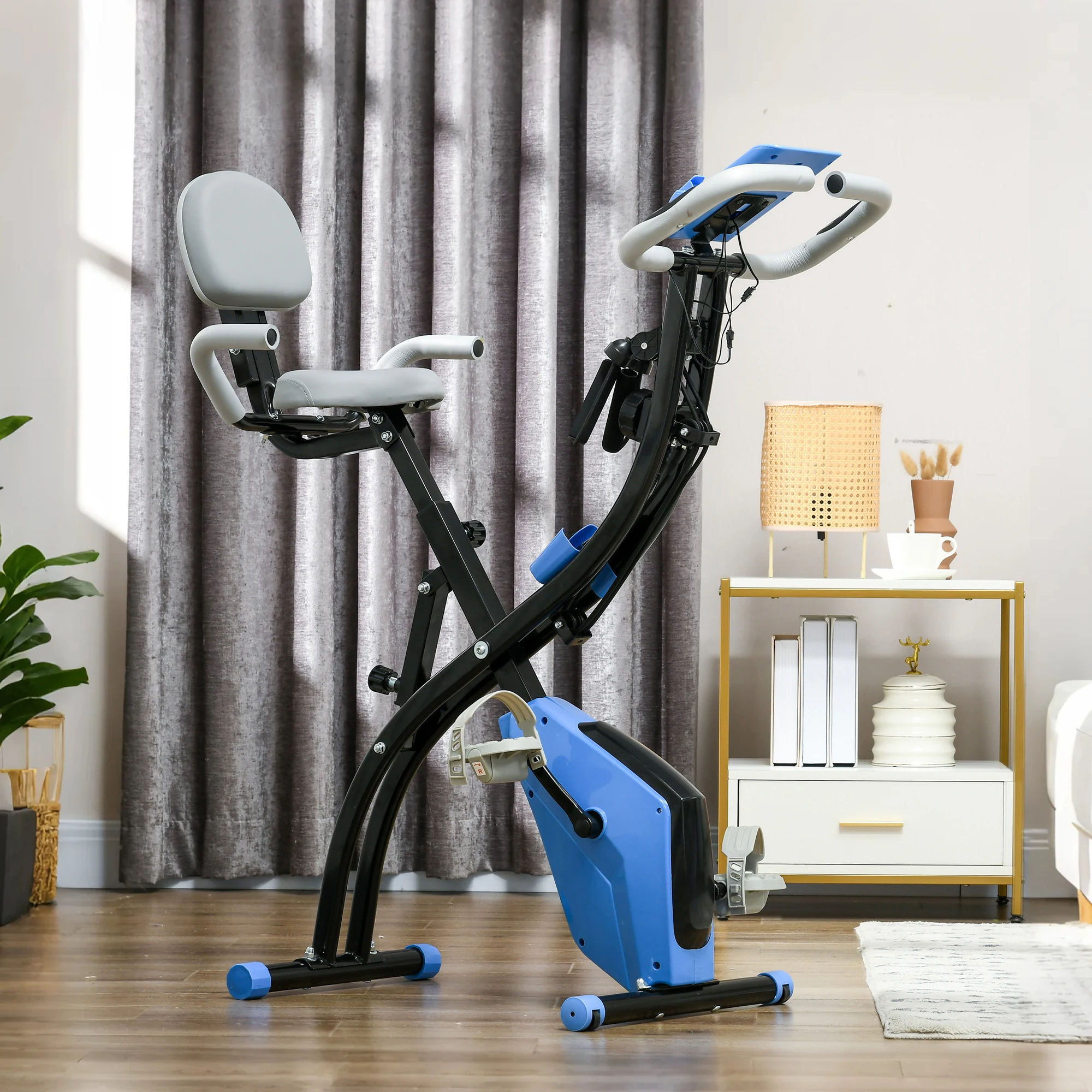 HOMCOM Bicicleta Estática Plegable HOMCOM Acero, ABS Azul 105x48x118 cm