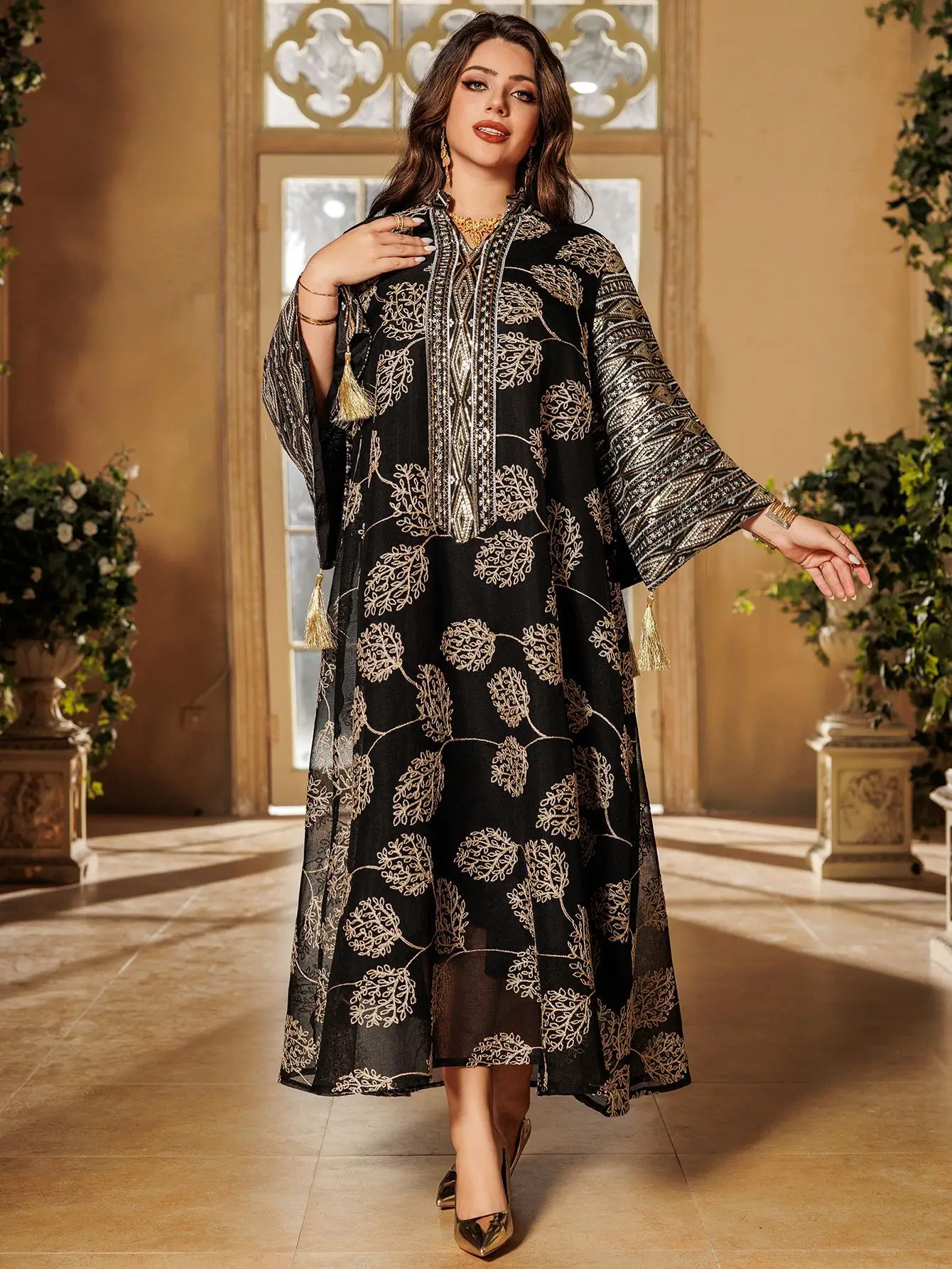 

Dubai Muslim Women Embroidery Sequins Maxi Dress Abayas Turkey Kaftan Jalabiya Caftan Kebaya Arab Robe Musulmane Femme Vestidos