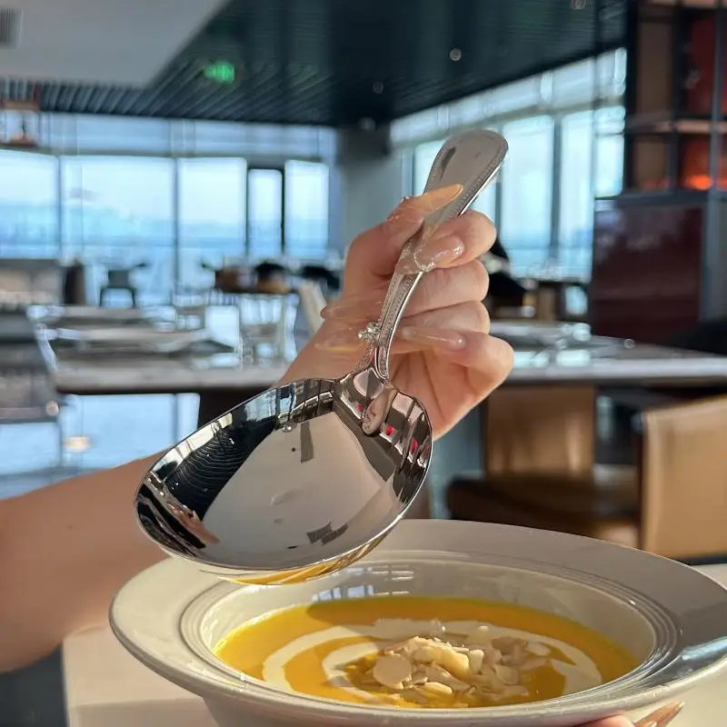 الفولاذ المقاوم للصدأ ملعقة أرز ملعقة شوربة المنزلية المشتركة ملعقة لخدمة الأرز فندق مطعم تخدم ملعقة تقاسم ملعقة #3